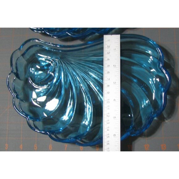 Hazel Atlas MCM Turquoise Blue Seashell Snack Set 4 Plates & Cups Retro Aqua Bea - Picture 5 of 12